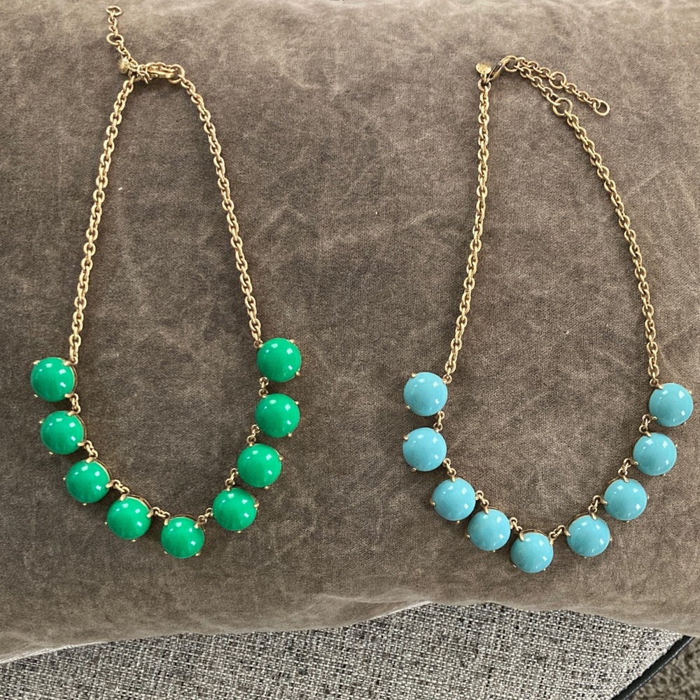 J. Crew Gold-Tone Necklace Duo with Green and Blue Beads